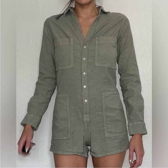 NWT Frank & Eileen XXS Ireland Playsuit Sage Green Pockets Long Sleeve Boho Chic - Picture 2 of 10